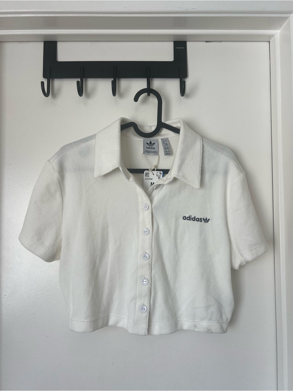 Adidas Originals White Terry Cloth Towel Button Up Tee NWT Size M